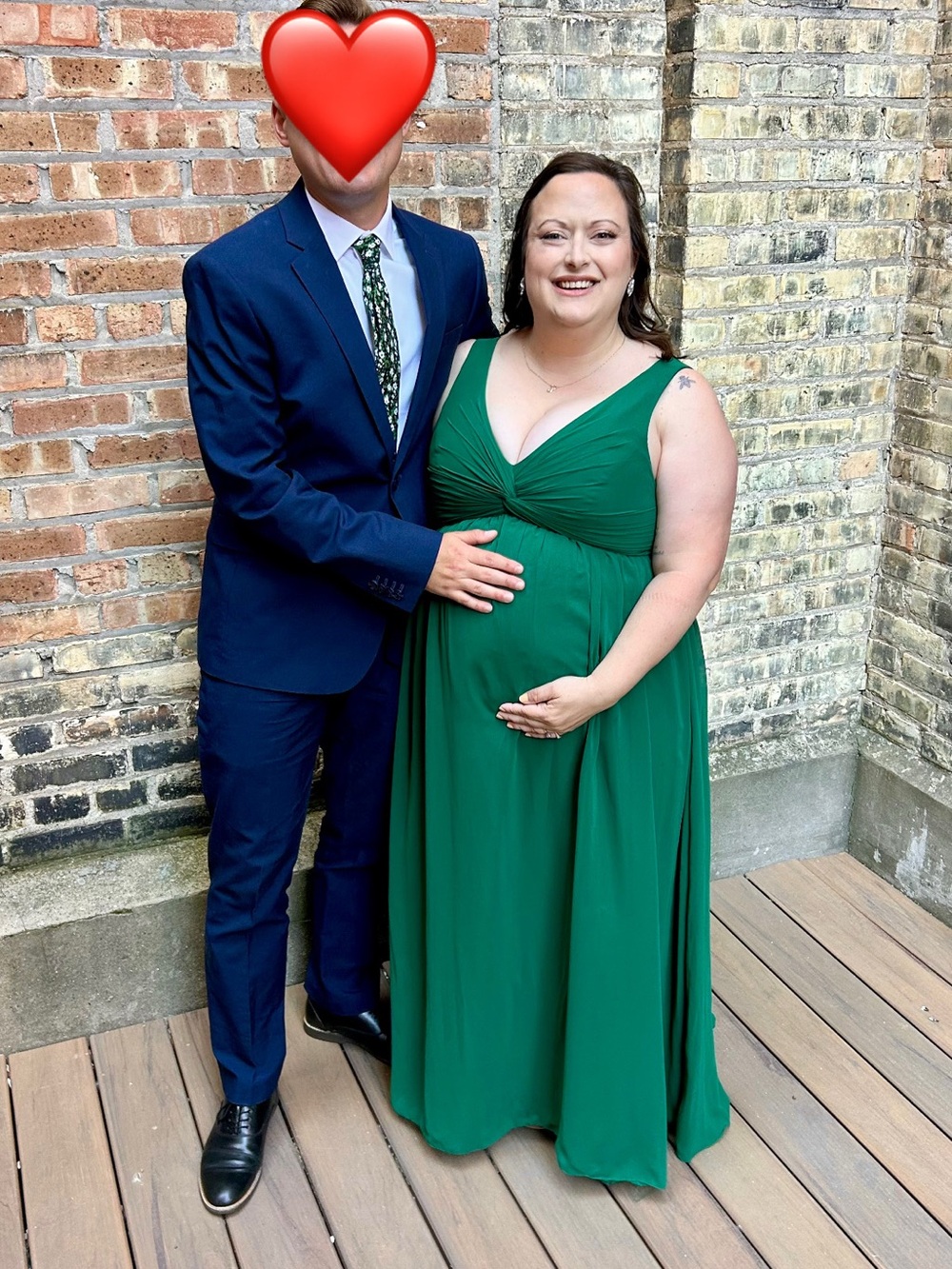 Azazie Emerald Green Ruched V-Neck Formal Maternity Dress